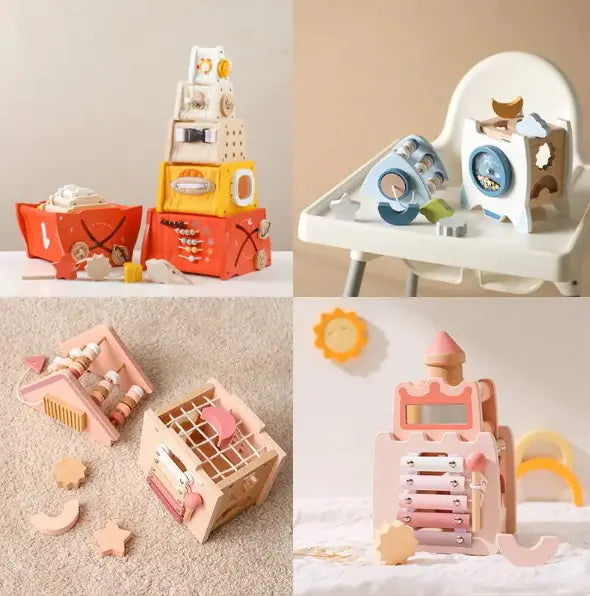 PlayNest™ – Montessori 5-in-1 Wooden Toy for Early Skill Building