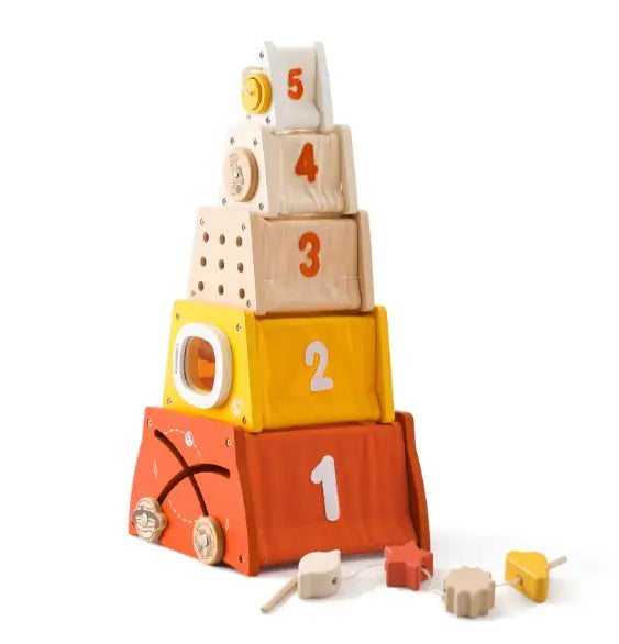 PlayNest™ – Montessori 5-in-1 Wooden Toy for Early Skill Building